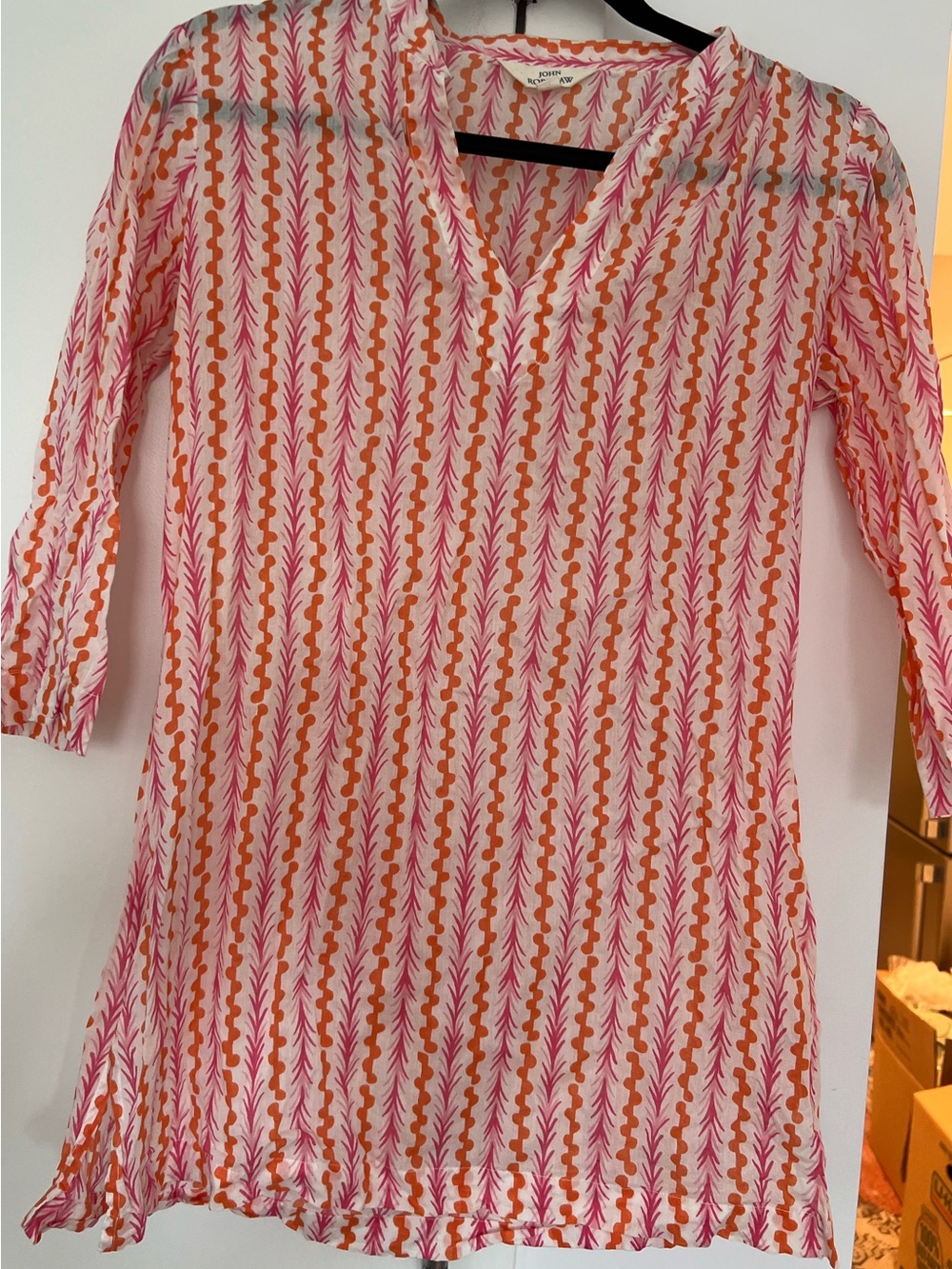 John Robshaw Pink, Orange & Fuchsia Patterned Tunic Top